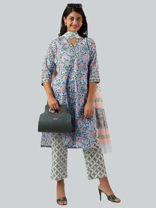 Handcrafted Cotton Kurti Set in Hand Block Printed  Fabric