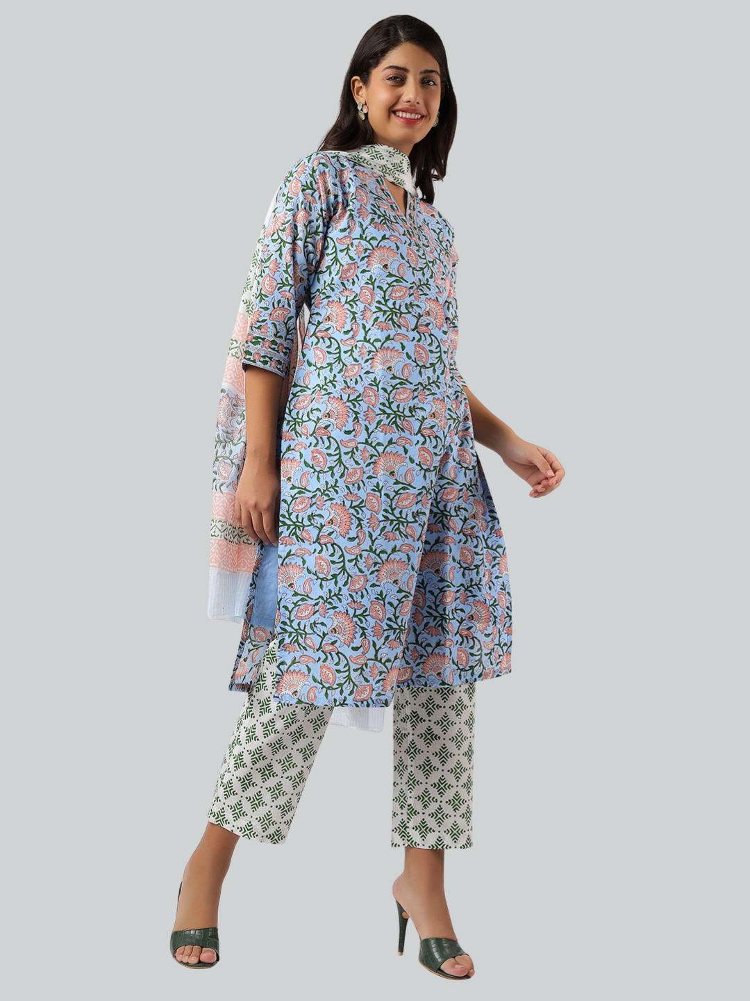 Handcrafted Cotton Kurti Set in Hand Block Printed  Fabric