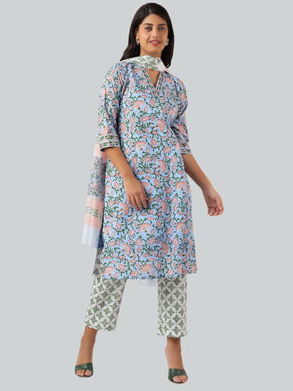 Handcrafted Cotton Kurti Set in Hand Block Printed  Fabric
