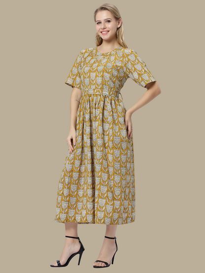 Handloom Cotton Dress in Hand Block printed Fabric