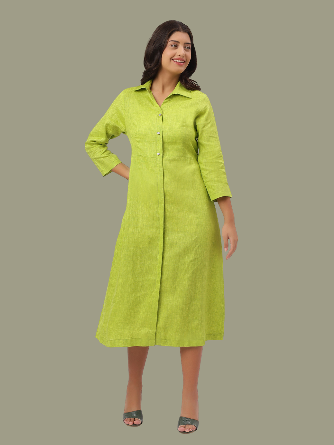 One Piece Dress in Pure Natural Linen Fabric