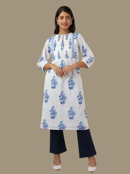 Pure Cotton Straight Kurti in Hand Block Printed Fabric