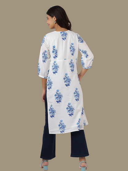 Pure Cotton Straight Kurti in Hand Block Printed Fabric