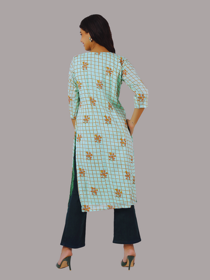 Pure Cotton Straight Kurti in Hand Block Printed Fabric