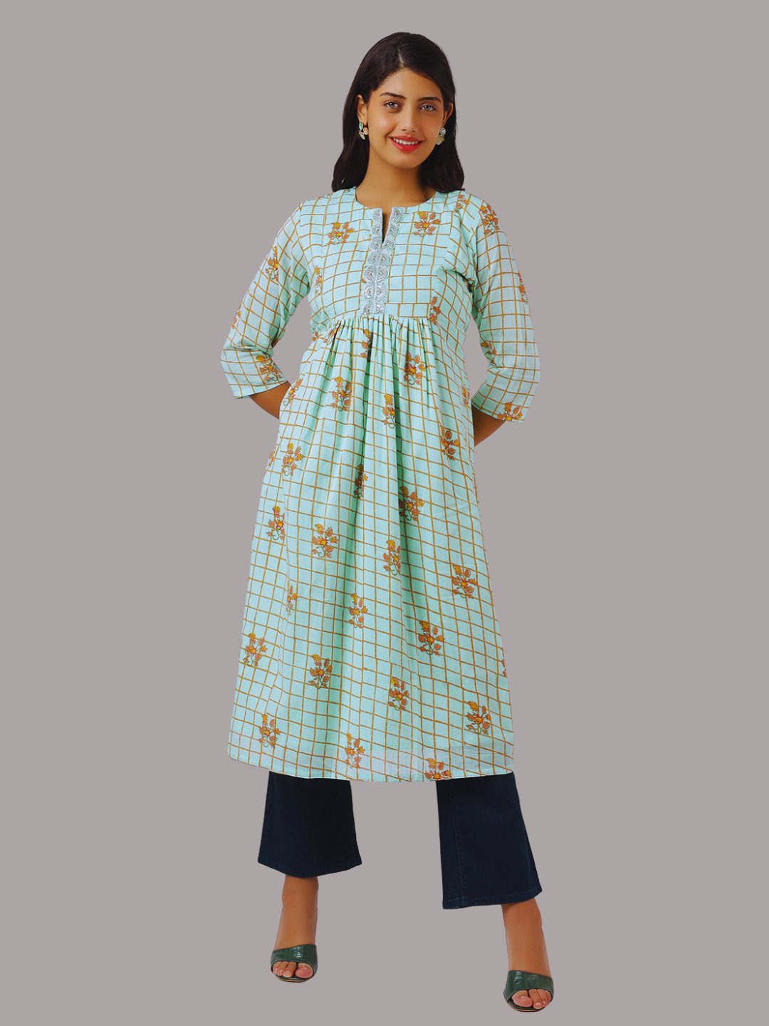 Pure Cotton Straight Kurti in Hand Block Printed Fabric