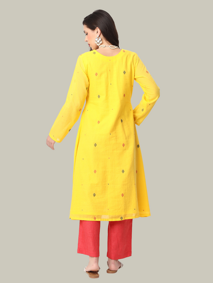 Handloom  Kurti and Pant Set from Jamdani Cotton and Linen Fabric