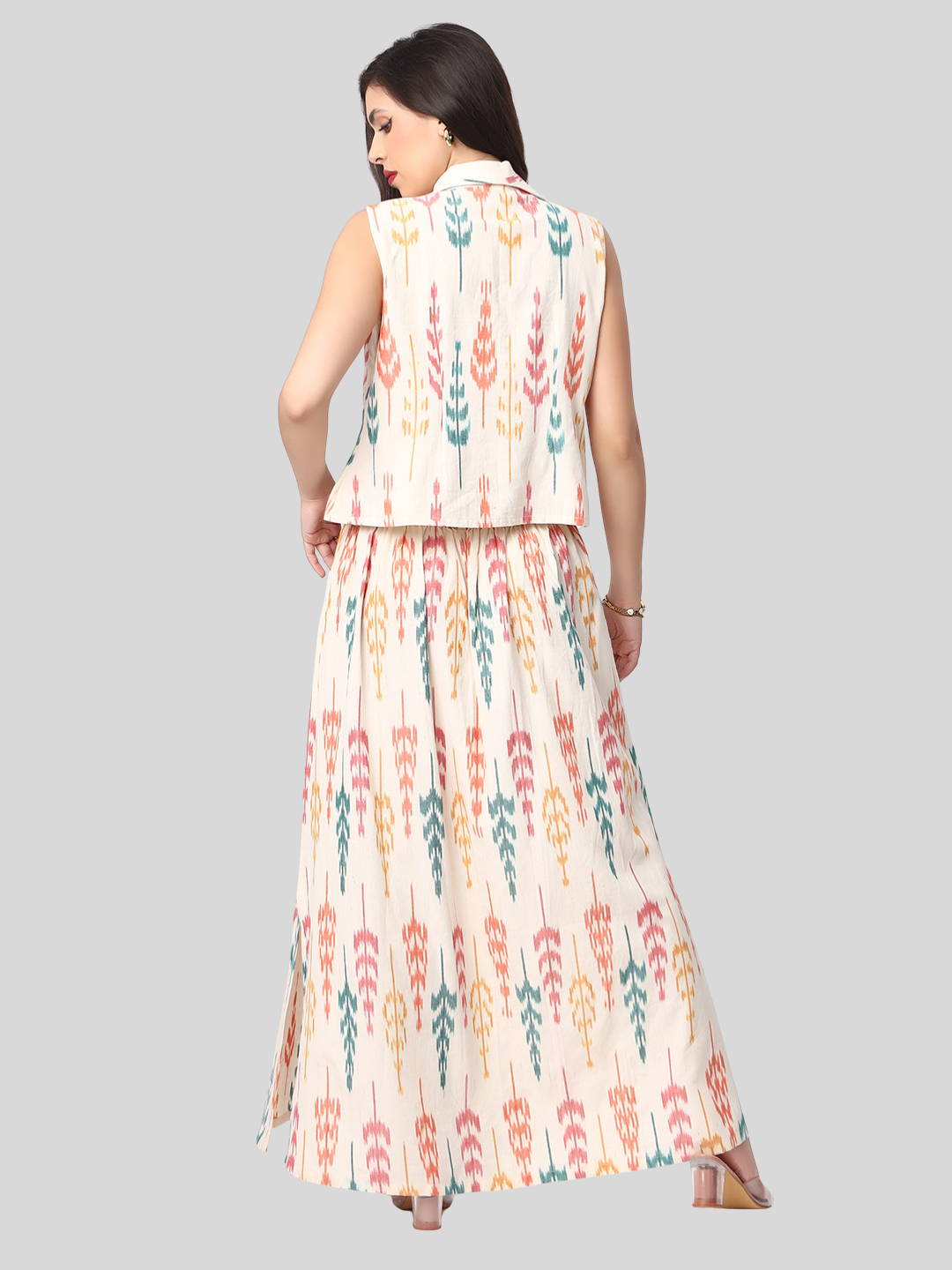 Handloom Cotton Top & Skirt Set in Premium Ikat Fabric