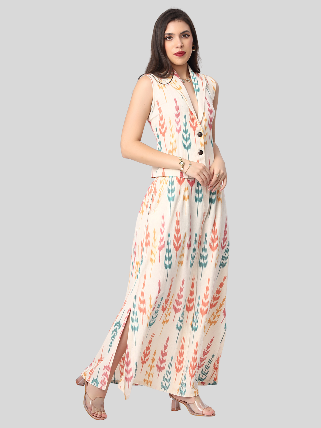 Handloom Cotton Top & Skirt Set in Premium Ikat Fabric