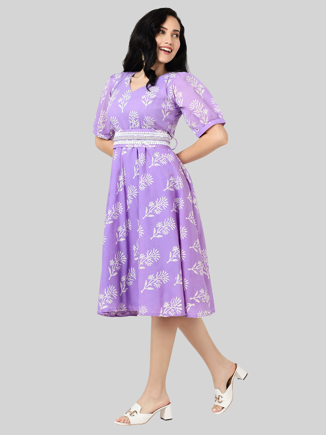 Handloom Cotton Dress in Hand Block printed Fabric