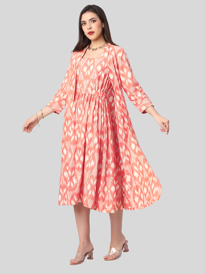Handloom Ikat Cotton Two Piece Jacket Dress