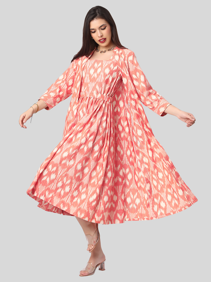 Handloom Ikat Cotton Two Piece Jacket Dress