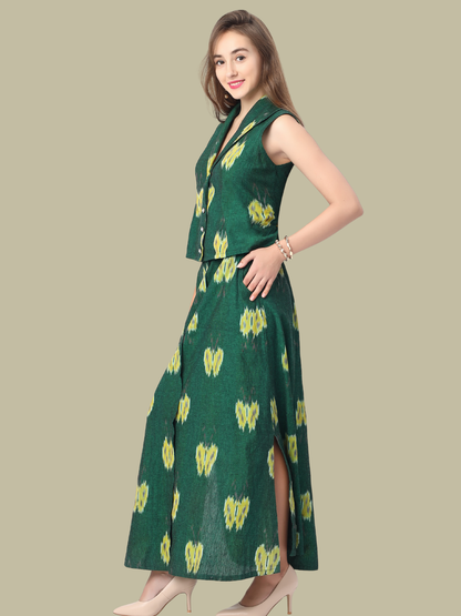 Handloom Cotton Top & Skirt Set in Ikat Fabric