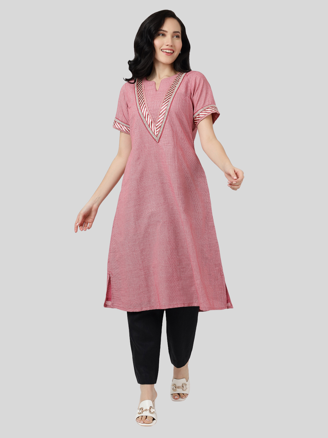 Pure Cotton A Line Kurti in Handloom Fabric