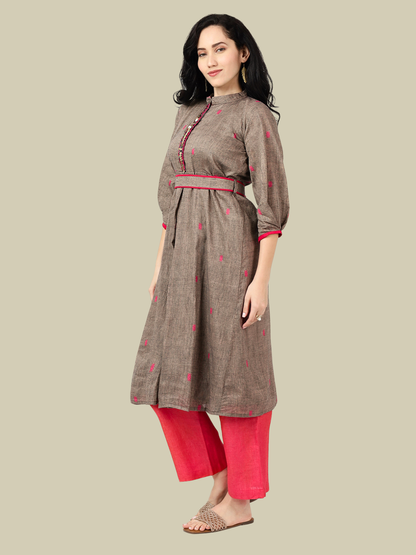 Pure Cotton A Line Kurti in Handloom Jamdani Fabric