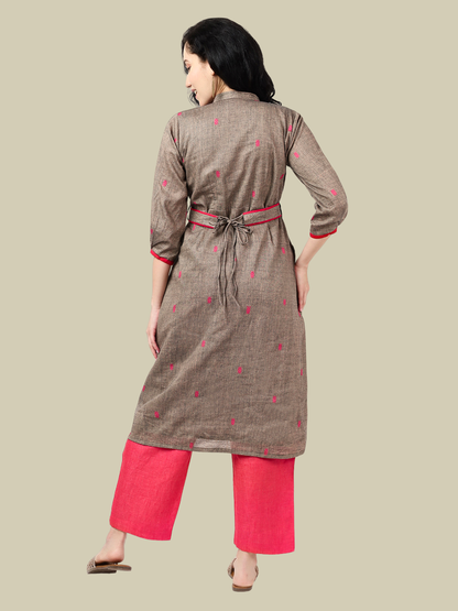 Pure Cotton A Line Kurti in Handloom Jamdani Fabric