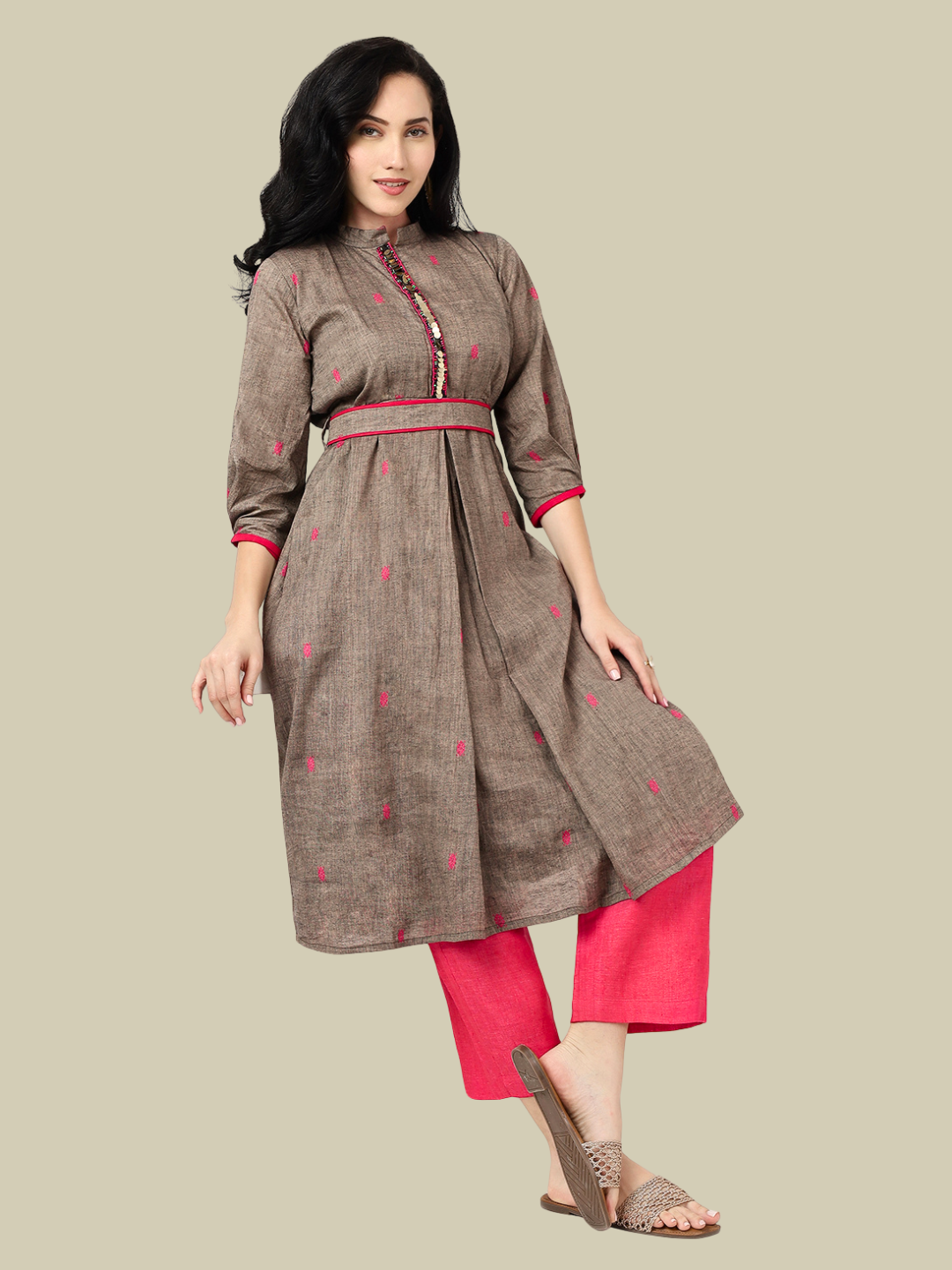 Pure Cotton A Line Kurti in Handloom Jamdani Fabric