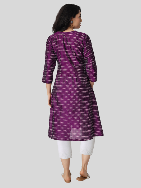 Pure Cotton A Line Kurti in Handloom Ikat Fabric