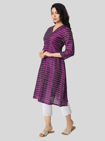 Pure Cotton A Line Kurti in Handloom Ikat Fabric