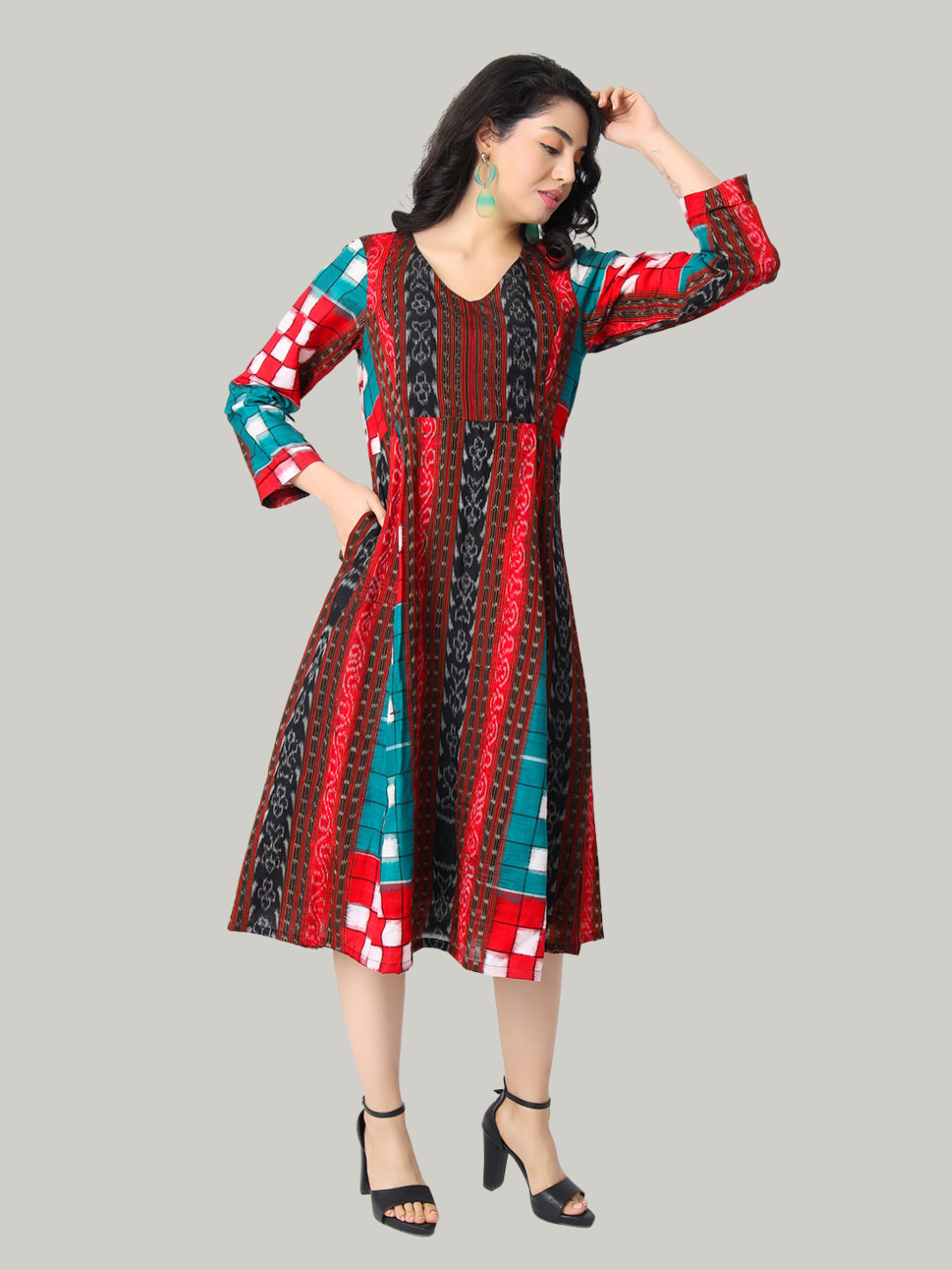 Cotton One Piece Dress in Handloom Sambalpuri Double Ikat Fabric