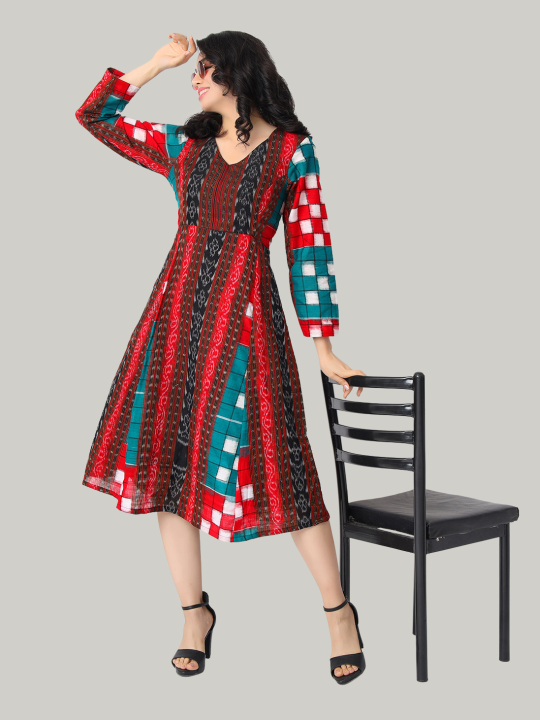 Cotton One Piece Dress in Handloom Sambalpuri Double Ikat Fabric