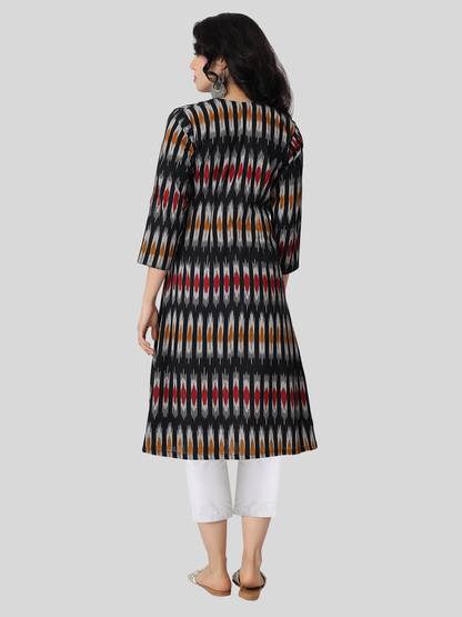 Pure Cotton A Line Kurti in Handloom Ikat Fabric