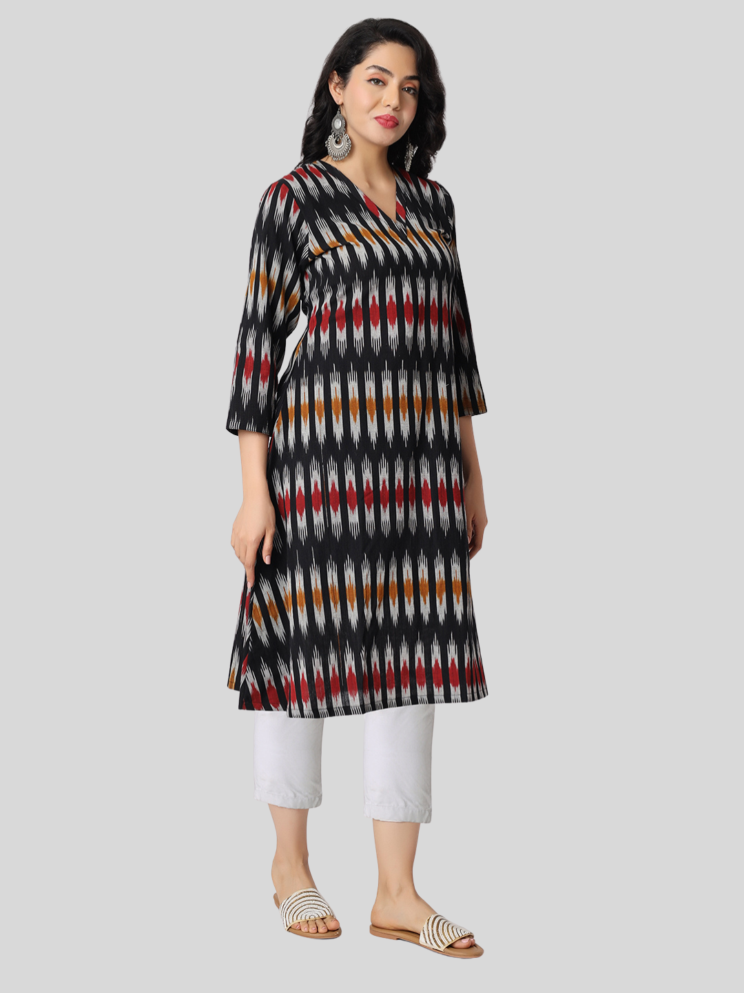 Pure Cotton A Line Kurti in Handloom Ikat Fabric