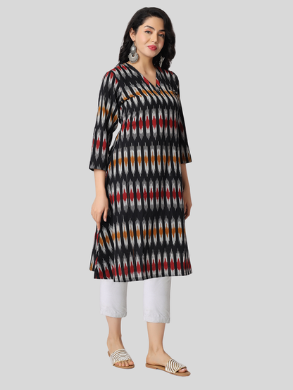 Pure Cotton A Line Kurti in Handloom Ikat Fabric