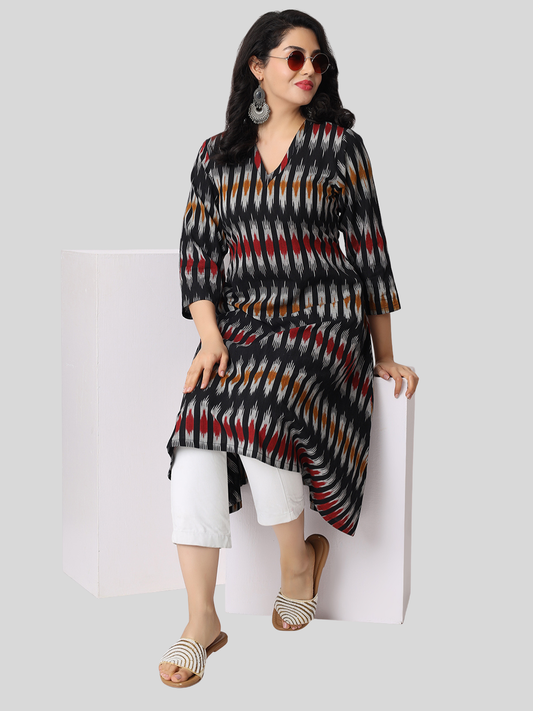 Pure Cotton A Line Kurti in Handloom Ikat Fabric
