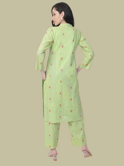 Cotton Kurti and Pant Set in Handwoven Jamdani Cotton Fabric