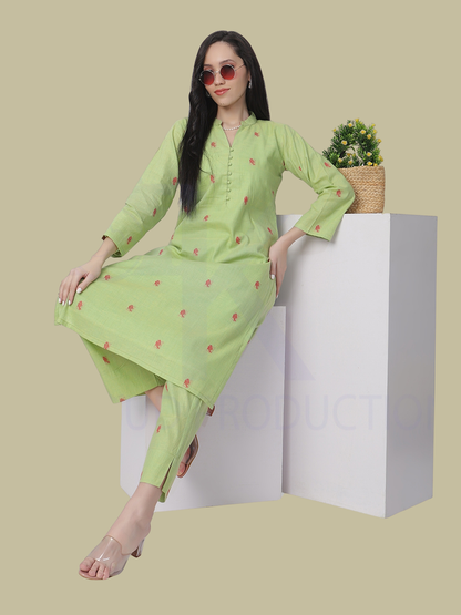 Cotton Kurti and Pant Set in Handwoven Jamdani Cotton Fabric
