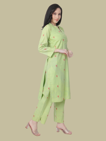 Cotton Kurti and Pant Set in Handwoven Jamdani Cotton Fabric