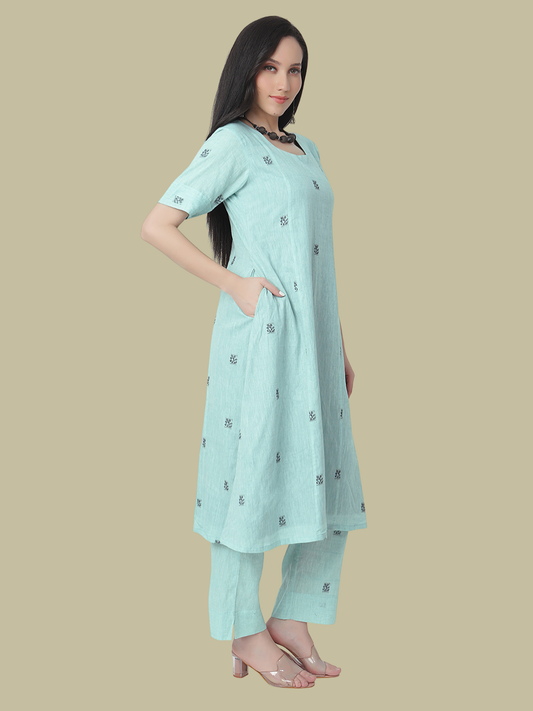 Cotton Kurti and Pant Set in Handwoven Jamdani Cotton Fabric