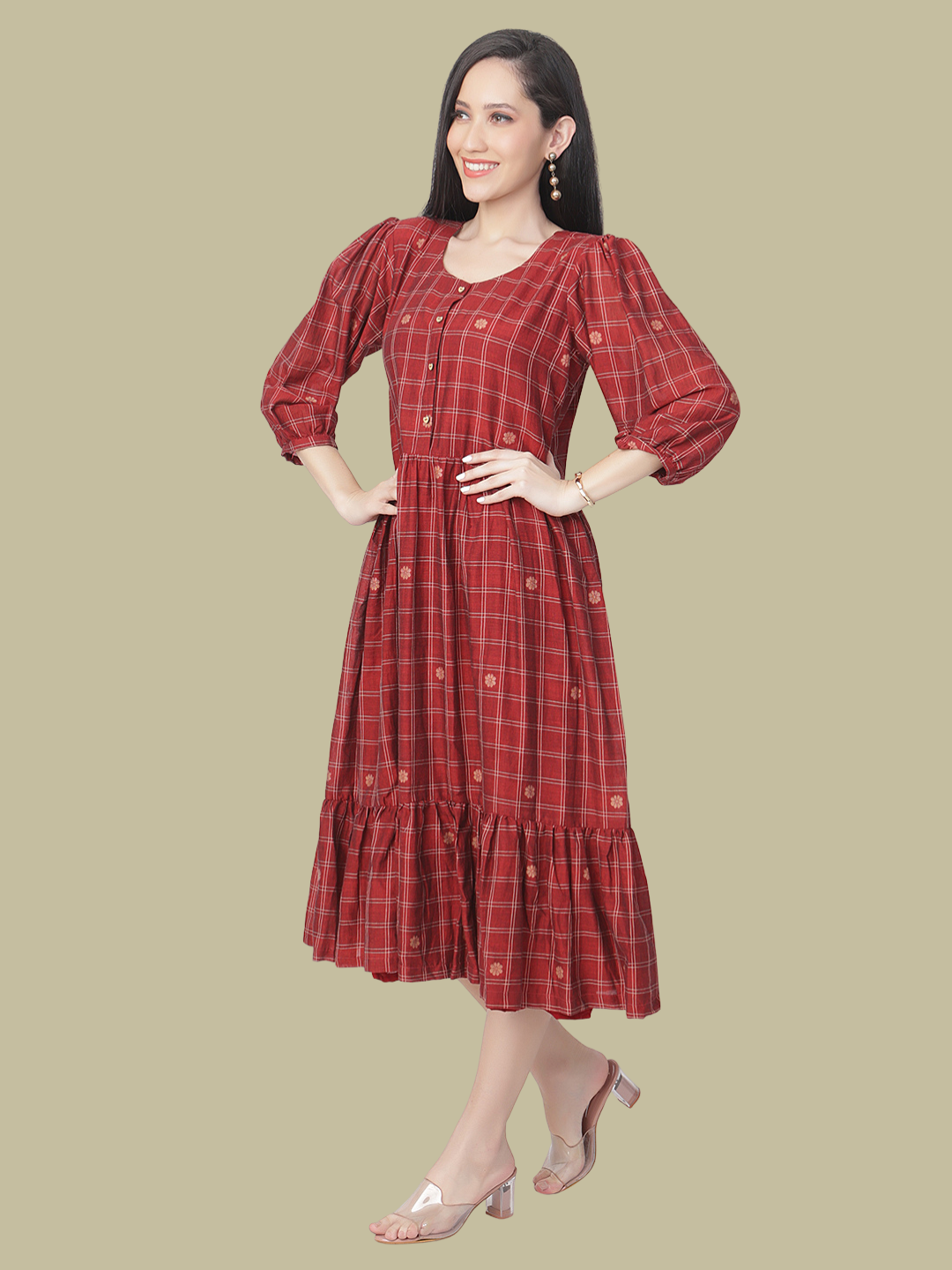 Handloom Dress in Handwoven Jamdani Cotton Fabric