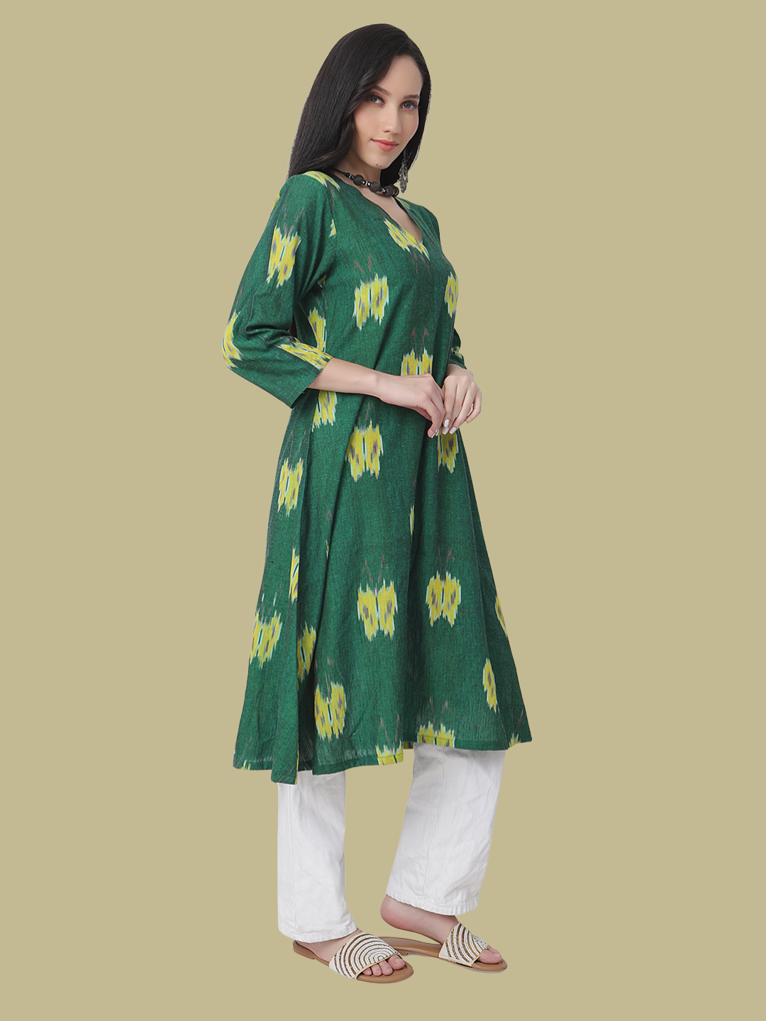 Pure Cotton A Line Kurti in Handloom Ikat Fabric