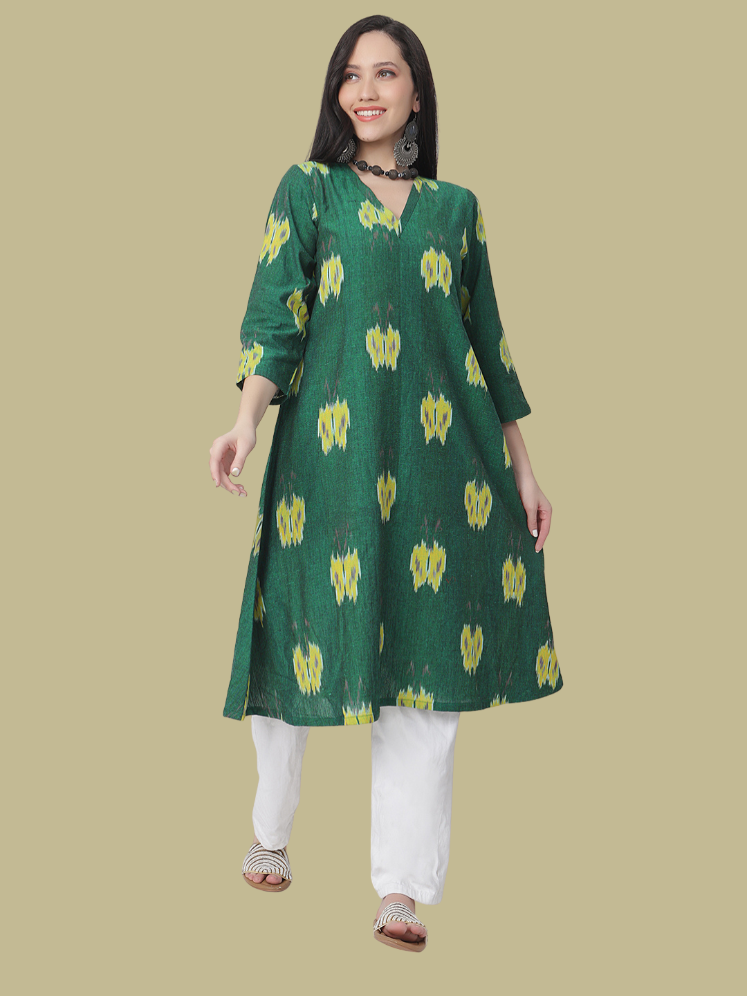Pure Cotton A Line Kurti in Handloom Ikat Fabric