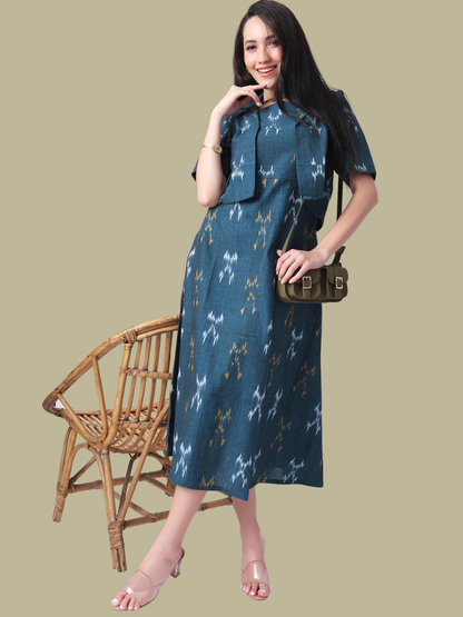 Handloom Ikat Cotton Two Piece Jacket Dress