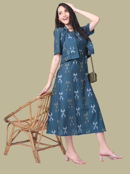 Handloom Ikat Cotton Two Piece Jacket Dress