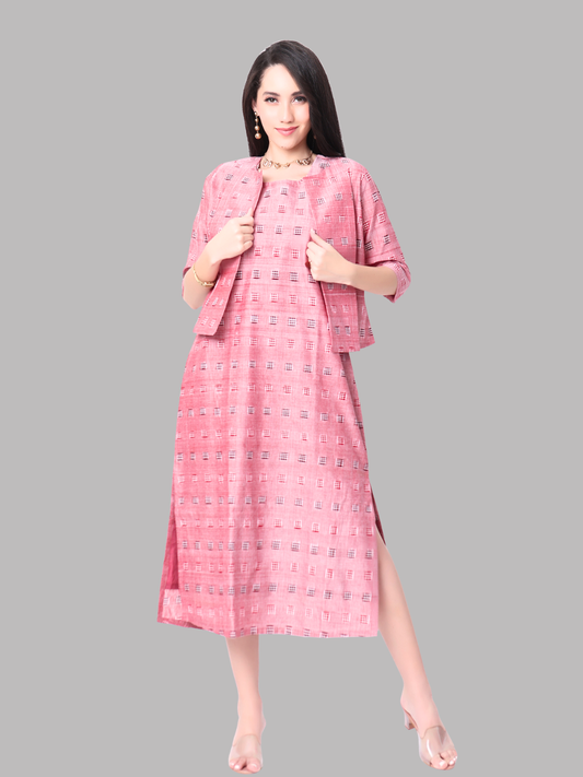 Handloom Ikat Cotton Two Piece Jacket Dress