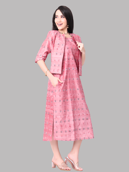 Handloom Ikat Cotton Two Piece Jacket Dress