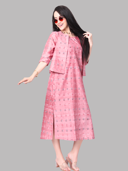 Handloom Ikat Cotton Two Piece Jacket Dress