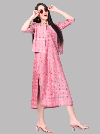 Handloom Ikat Cotton Two Piece Jacket Dress