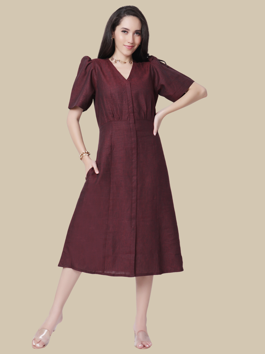 One Piece Dress in Pure Natural Linen Fabric