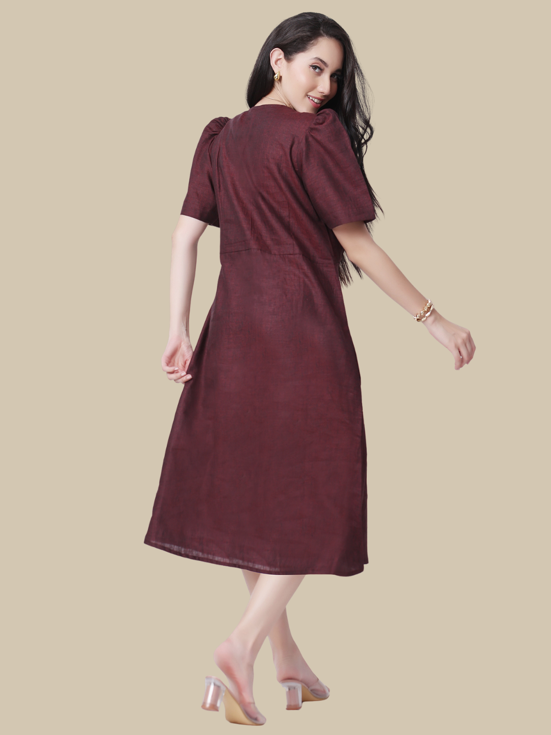 One Piece Dress in Pure Natural Linen Fabric