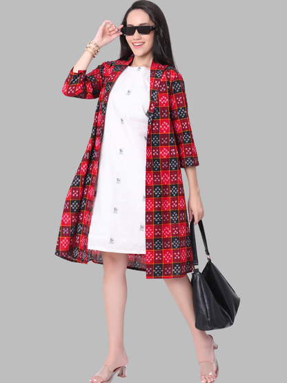 Handloom Two Piece Jacket Dress in Jamdani and Sambalpuri Cotton Fabric