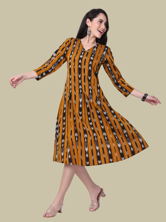 Cotton dress in Handloom Ikat Fabric