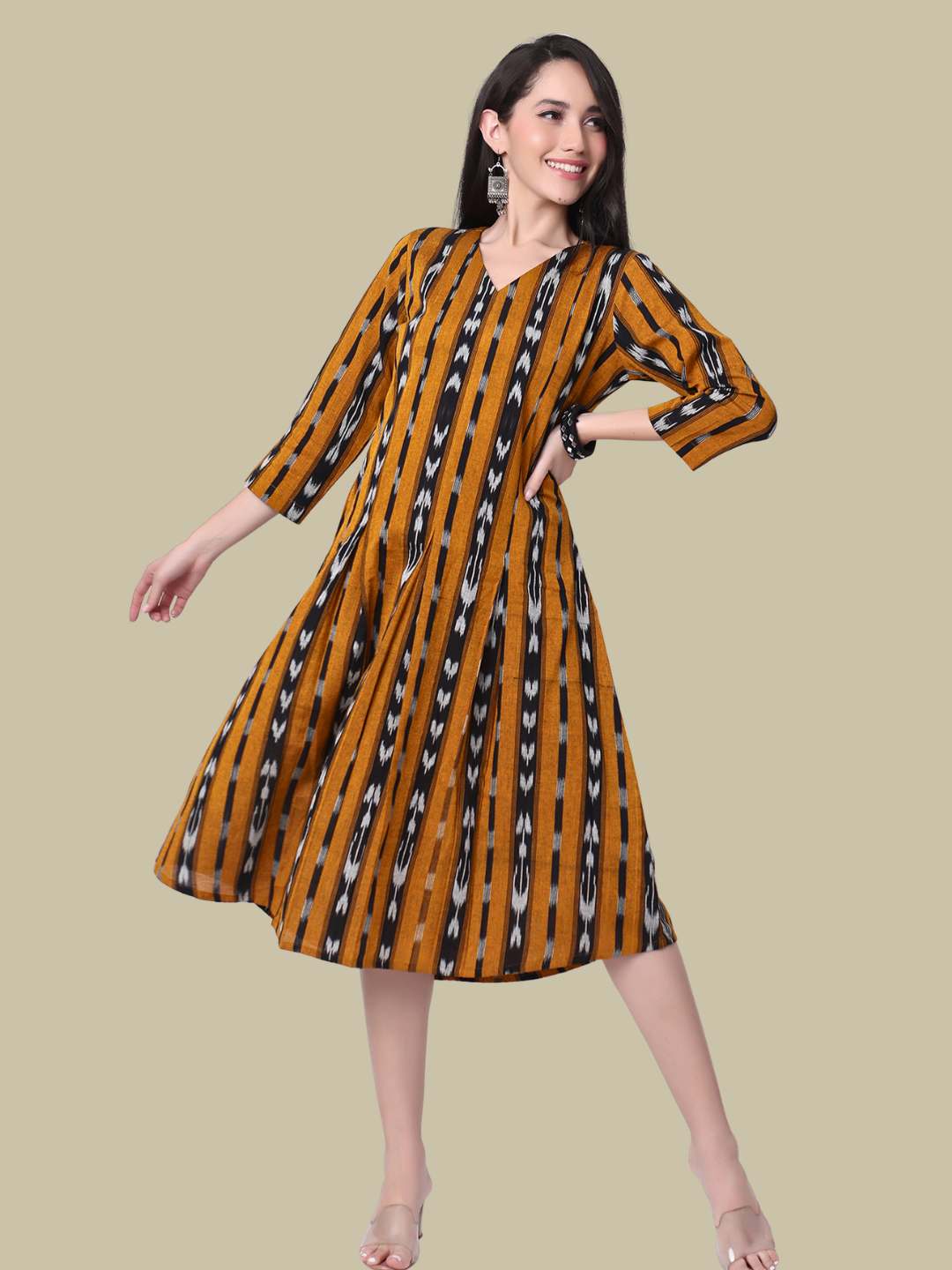 Cotton dress in Handloom Ikat Fabric