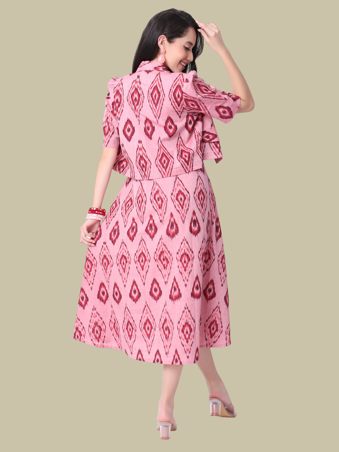Handloom Ikat Cotton Two Piece Jacket Dress