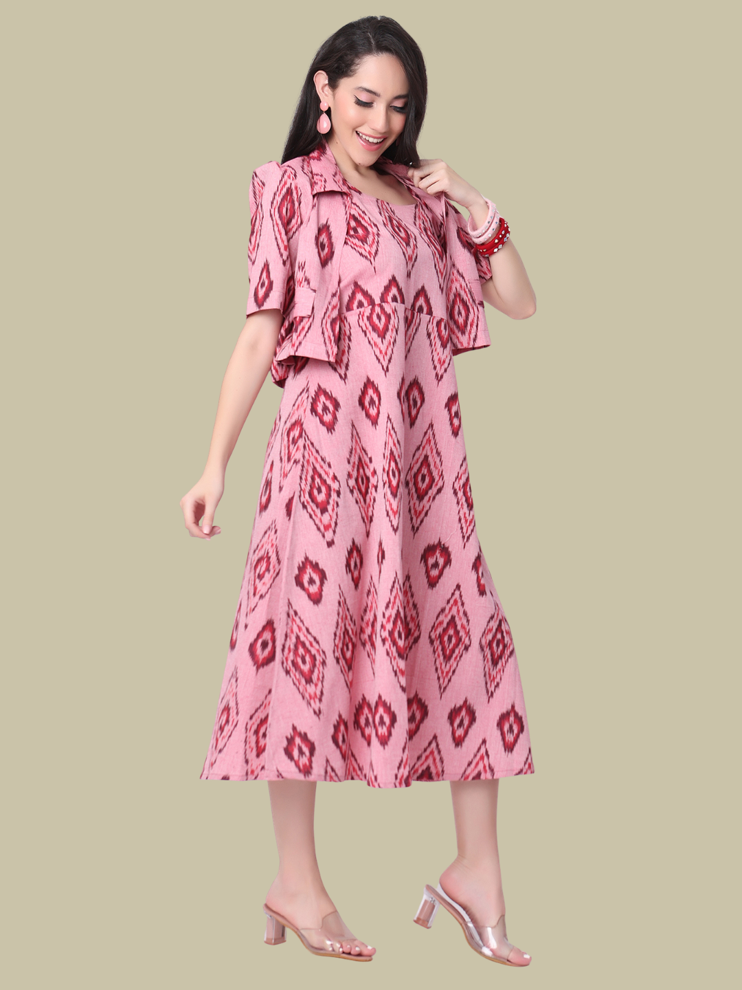 Handloom Ikat Cotton Two Piece Jacket Dress