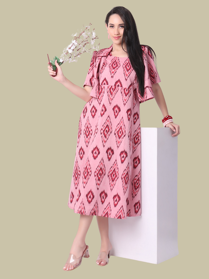 Handloom Ikat Cotton Two Piece Jacket Dress