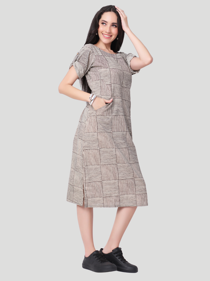 Handloom Cotton Dress in Hand Block printed Fabric